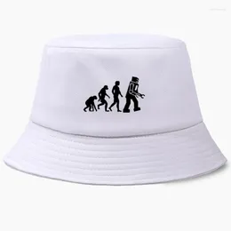 Boinas The Big Bang Theory Robot Evolution Funny Women Men Outdoor Beach Sunscreen Bucket Hat Summer Dobrável Hip Hop Fisherman Cap