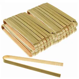 Cooking Utensils 50120Pcs Mini Bamboo Tongs 4 Inch Disposable Wooden Natural Toast Tea Supplies 230719
