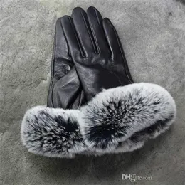 Premium brand winter leather gloves and fleece touch screen rex rabbit fur mouth cycling cold-proof thermal sheepskin sub finger g328s