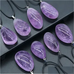 Подвесные ожерелья неррегар натуральный фиолетовый хрустальный камень с веревочной цепочкой для женской женской партии клуб Энергетические украшения для доставки кулон Dh8qy