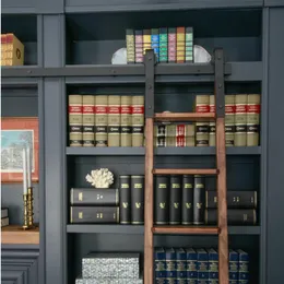 6ft-16ft Rustic Style Black Steel Slisting Library Library Офисная лестница аппаратная дорожка комплект ролики no ladder247s