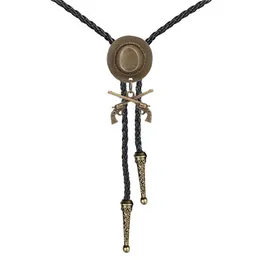 Bolo يربط Western Cowboy Double Gun Hat Bolo Tie Riding Fashion Association Metal Bolo Tie HKD230719