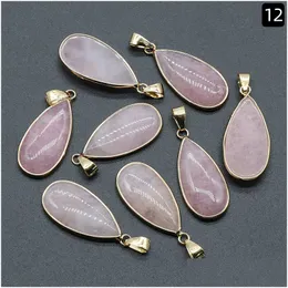 Charms Natural Crystal Stone Gold Plated Water Drop Aventurine Rose Quartz Tigers Eye Opal Agate Pendants Diy Necklace Jewel Dhgarden Dhybj