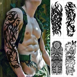Duży rękawa tatuaż czarny maorys totemu wodoodporny tymczasowy tatuacz naklejka plemienna płomienie sztuki pełne fałszywe tatoo kobiety