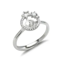 Star Ring -inställningar 925 Sterling Silver Blanks Cubic Zirconia Ring Semi -montering för Pearl 5 Pieces2721