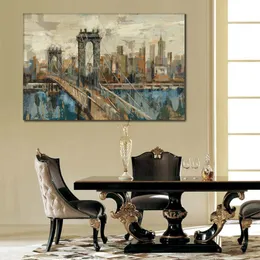 Modern Abstract Canvas Art New York View Pittura a olio fatta a mano Decorazione da parete contemporanea