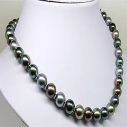 Superb 18 8-9mm Natural Tahitian genuine black multic round pearl necklace244a