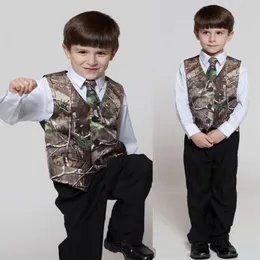 Real Tree Camo Boy's Formal Wear Vests With Ties Camouflage Groom Boy Vest Satin Custom Formal Wedding Vests Camouflage241f