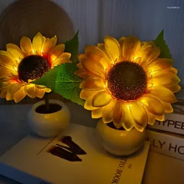 Candeeiros de mesa LED Girassol Lâmpada Tulipa Luz Noturna Decoração Artificial Vaso De Flores Ambiente Cabeceira Para Presente Paisagem