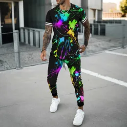 Herrspårar Summer 2 Piece Set Overized T Sirts Jooers Outfits Fasion Men byxor TRACKSUT 3D Tryckt Trend Male Clotin