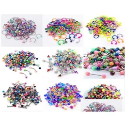 Nose Rings Studs 10Pcsset Color Mixing Fashion Body Piercing Jewelry Acrylic Stainless Steel Eyebrow Bar Lip Barbell Ring Navel Ea Dhufh