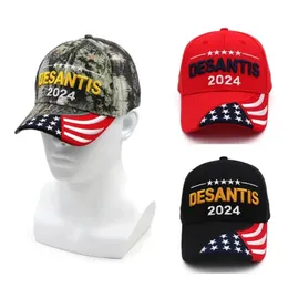 New Desantis 2024 Cap USA Flag Baseball Caps Snapback Prezydent Hat 3D Hafdery hurtowe I0721