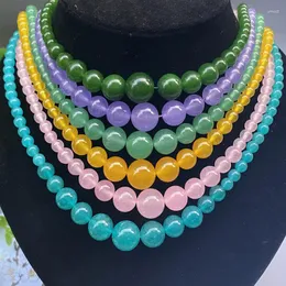 Choker naturliga färgglada jades pärlhalsband kvinnor mode smycken grön lila gul rosa blå real jade sten runda pärlor chokers