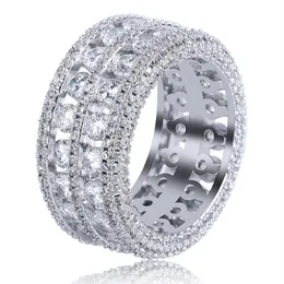 Hip Hop New Fashion Iced Out Bling Ring Ring Micro Pave Cz Stone 2 Row Bigger Sidth Rings Charm для мужчин Women228t