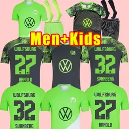 23 24 Wolfsburg Mens 축구 유니폼 Baku Kruse Steffen Baku L.NMecha Arnold 홈 어웨이 축구 셔츠 짧은 소매 유니폼 남성 어린이 어린이 성인 2023 2024