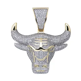 TopGrillz Bull Demon King Gold Sired Chain Iced Out Cz подвесной колье мужчины с теннисной цепью хип -хоп панк модные украшения 234f