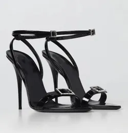 2023 Summer Sexy Jerry Women Sandals Shoes Crystal-embelled Black Satin Buckles Strap High Heels Black Lady Sandalias Party Wedding Dress EU35-42