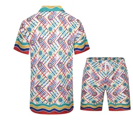 Erkeklerin Trailsuits Renkli Yüzük Toka Baskı İnce İpek Kazablanka Mesh Şort Cep Gömlek Set Erkek Kadın Hawaii Plajı Sörd Sörf Kısa Takım