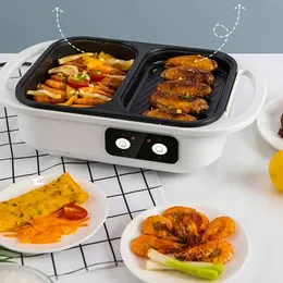 Multifunktionell elektrisk varm pottkokare Electric Spise Cutting Baking Tray All-In-One Machine Independent Heat Control Non-Stick Mini Boiler Hushåll