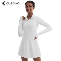 Grundläggande avslappnade klänningar Cugoao Fashion 2pc Tennis Dress Suit med shorts för kvinnor långärmad solid badminton golfklänningar passar kvinnliga sportkläder 230720