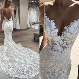 2021 Berta Mermaid Wedding Dresses 3d Floral Applique Spets Backless Sweep Tulle Train Plus Size Boho Beach Brudklänningar Robe De314C