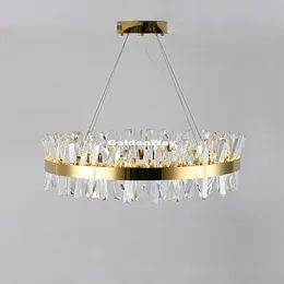 Nowoczesne nordyckie luksusowe okrągłe kryształowe oświetlenie żyrandolowe do jadalni kuchnia wisząca lampa nowoczesne złote chromowane żyrandole LED284p