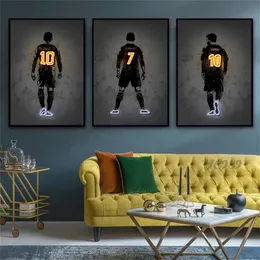 Canvas Painting Football Star Uniform Number Neon Art Poster Canvas Print Abstract Art Wall Decor Picture for Living Boy's Room Home Decor w06