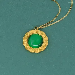Collane con ciondolo USENSET 4 Stili Carving PVD Green Natural Stone Collare in acciaio inossidabile 2023 Trendy Fashion Neck Jewelry