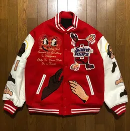 男性女性デザイナーレザージャケットイエス刺繍聖野球ストリートウェアパッチワークレターASAP Rocky Harajuku College Varsity Bomber Coatカップル