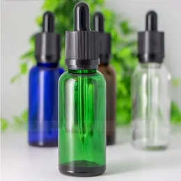 30ml kurcalama açık damlası boş şişeler 440pcs Çocuk geçirmez ayarlı kapaklar 4 renk 1 oz cam şişeler Amber yeşil mavi berrak esansiyel yağ wkef