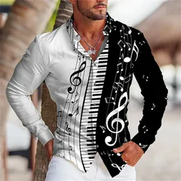 Koszule męskie Druk graficzny koszulek męskich w letnim przycisku muzyki Top Koszulka z długim rękawem