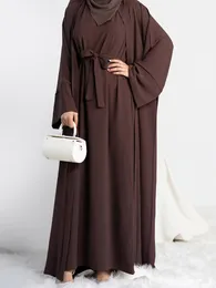 Etnik Giyim 2 Parça Abaya Kimono Eşleşen Müslüman Set Ramazan Abayas Kadınlar için Dubai Türkiye İç Hijab Elbise Afrika İslam Giyim Jilbab 230720