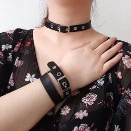 Gargantilha 2023 Punk Harajuku Colar Colar Preto Couro Goth Goth Feito à Mão Pulseira Jóias