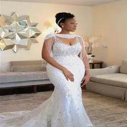 Designer 2021 Mermaid Weddding Dreses con perline avvolgenti in pizzo di cristallo Appliqued Abiti da sposa sexy sudafricano Plus Size Matrimonio 208v