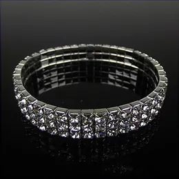 Discount Bridal Bracelet 2019 Bridal Jewelry 3 Row Silver Rhinestone Bling Bling Crystal Stretch Bangle Women Party Prom Wedding A314C