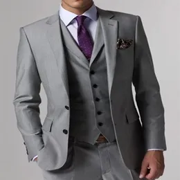 Smoking da sposo grigio chiaro Risvolto con risvolto Slim Fit Groomsmen Abito da sposa da uomo Giacca da uomo eccellente Giacca da 3 pezzi Giacca Pantaloni V298b