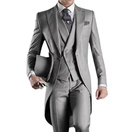 Ternos masculinos, blazers, cinza, casamento, fraque, 3 peças, smoking de noivo, para baile de formatura, conjunto de moda masculina, jaqueta com calça colete 230720