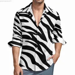 Męskie koszulki Zebra Design Y2K Casual Shirt Mens Black and White Stripes koszula Sprężyna