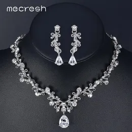 Naszyjniki Mecresh Cubic Zirconia Bridal Biżuteria Zestawy biżuterii Leafshape Crystal Rhinestone Party Wedding Jewelry Naszyjnik MTL486