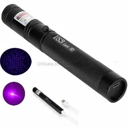 Kraftfulla laser ficklampor 3000m 532nm 10 mil SOS Military Lazer Falllamp Green Red Blue Violet Lights USB RECHARGEABLE LASER POINTERS PEN Long Beam Torch