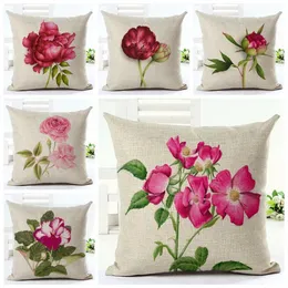 rosa blommor kast kudde fodral för soffa stol säng fuchsia blommor kudde täcker pion almofada trädgård växt cojines278k
