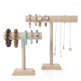 Smycken påsar med massivt trä armband rack klockförvaring halsband display för butiksdekoration