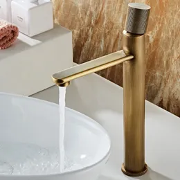 Basin Faucets Antique Bronze Bathroom Faucet Hot & Cold Brass Bathroom Sink Faucet Deck Mounted Lavotory Faucet Mixer Water Tap