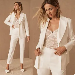 New Spring Fashion White Bridal Pants Suits V Neck Long Sleeve Wedding Prom Gowns Party Wear For Women 2 Piece322t