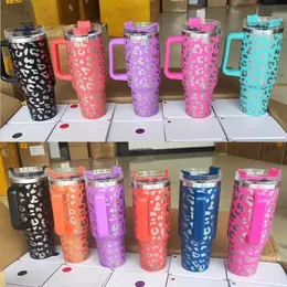 40oz Ombre Gradient Shimmer Holographic Leopard Glitter Mugs Blank Sublimation Tumbler with Handle And Straw275q