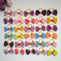 100pcs Dot style Dog Hair Bows Topknot Solid Small Bowknot con elastici Pet Grooming Products Pet Hair Bows Dog Hair Accessor3245