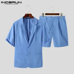 Herrespår incerun män sätter fast färg streetwear koreansk lapel kort hylsa blazer knapp shorts affär mode casual kostymer män 230720