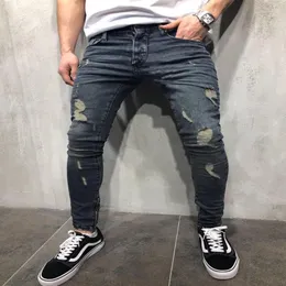 Hommes Cool Designer Marque Crayon Jeans Maigre Déchiré Détruit Stretch Slim Fit Hop Hop Pantalon Avec Des Trous Pour Men1237y