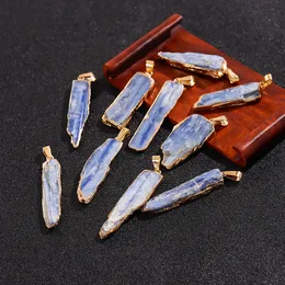 Natural Raw Blue Druzy Quartz Pendant Gold Silver Edged Long Crystal Pillar Charms för halsbandörhängen smycken Tillbehör