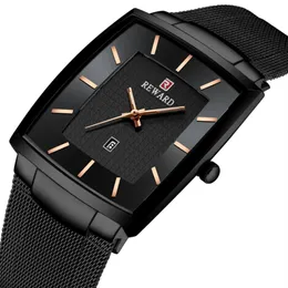 Recompensa de luxo 48 37 mm de diâmetro mostrador atmosfera moda quartzo masculino relógio calendário cinto de malha de aço confortável 6 mm ultra fino Gentl198H